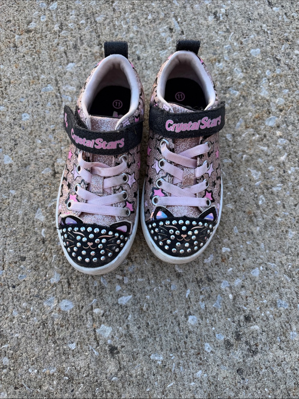 Skechers Crystal Stars Pink and Black Cat Sneakers